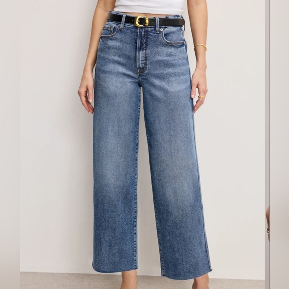 Good American Good Skate Wide Cropped Jean Size 6/28 Medium Blue Wash - Picture 1 of 14